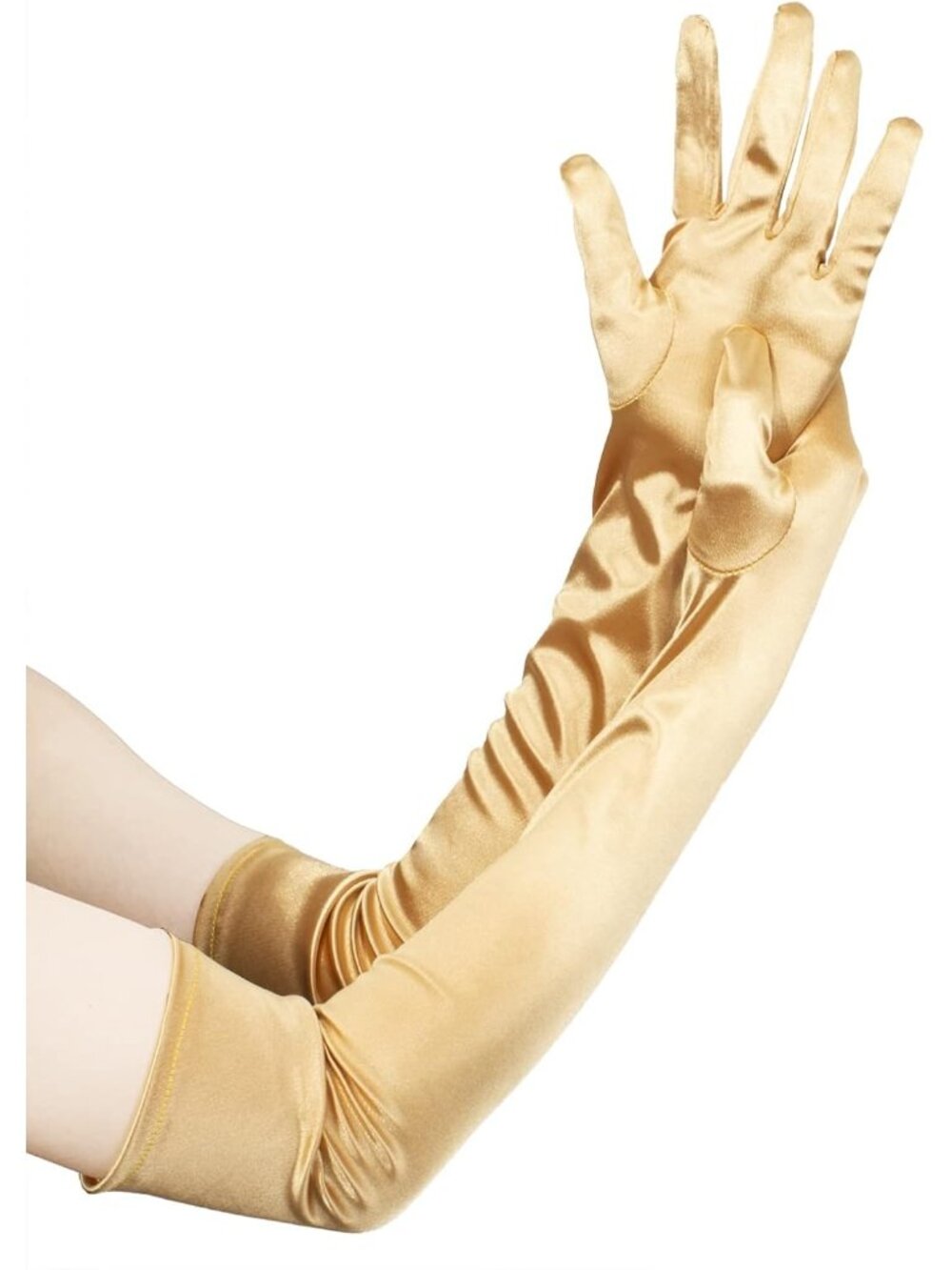 Women 22 Inch A gold Satin Elbow Long Length Mitten Bridal Wedding Gloves